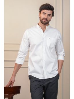 Perch - White Cotton Plain Slim Fit Shirt
