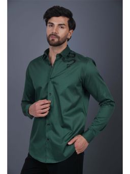 Perch - Green Cotton Satin Sequined Slim Fit Shirt