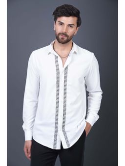 Perch - Cotton Satin Sequined White Slim Fit Shirt
