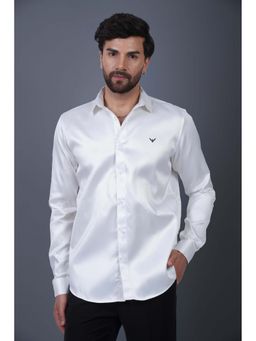 Perch - White Cotton Satin Plain Slim Fit Shirt