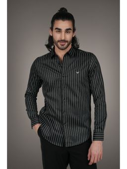Perch - Black Cotton Satin Stripes Slim Fit Shirt