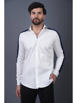 Perch - White Cotton Colorblock Slim Fit Shirt