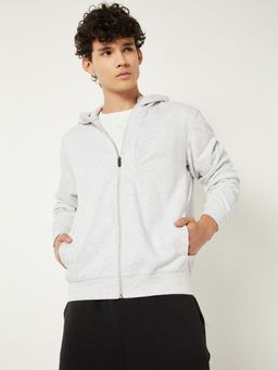 max - Men Grey Knit Hooded Neck Hoodie