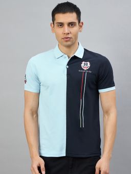 98 Degree North - Men Cotton Blend Colorblock Aqua T-shirt