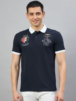 98 Degree North - Men Cotton Blend Typography Navy Blue T-shirt
