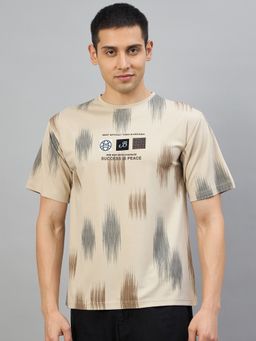 98 Degree North - Men Cotton Printed Beige T-shirt