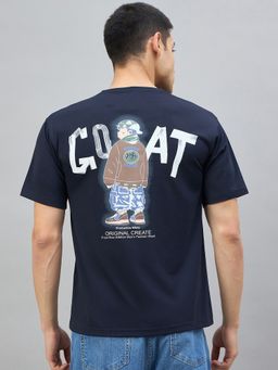 98 Degree North - Men Cotton Typography Navy Blue T-shirt