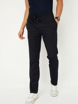 max - Men Navy Blue Solid Trouser