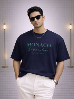 The Fit Theory - Men Cotton Typography Navy Blue T-shirt