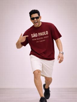 The Fit Theory - Men Cotton Typography Maroon T-shirt