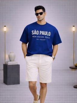The Fit Theory - Men Cotton Typography Blue T-shirt