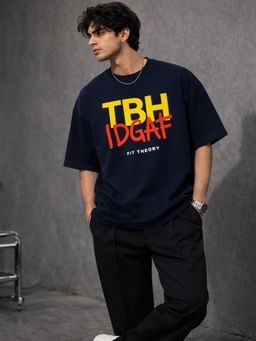 The Fit Theory - Men Typography Cotton Navy Blue T-shirt
