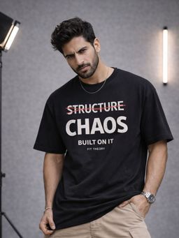 The Fit Theory - Men Cotton Black Typography T-shirt