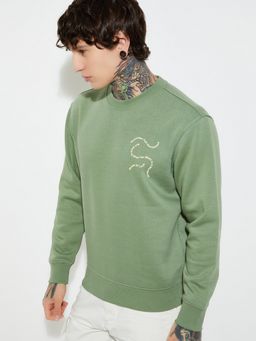 max - URB_N Men Knit Placement Green Sweatshirt