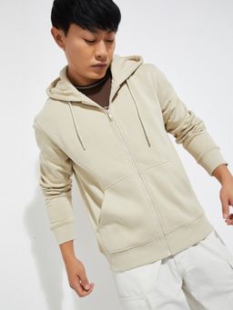 max - URB_N Men Beige Solid Hooded Neck Hoodie