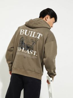 max - URB_N Men Back Beige Oversized Hoodie