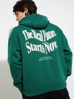 max - URB_N Men Back Green Oversized Hooded Neck Hoodie