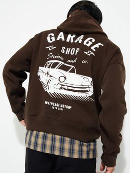 max - URB_N Men Oversized Brown Hooded Neck Hoodie