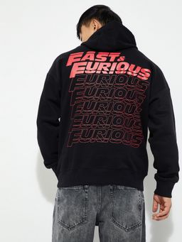 max - URB_N Men Oversized Fast and Furious Black Hooded Neck Hoodie