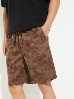 max - Men Brown Drawstring Printed Shorts