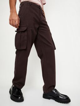 max - Men Brown Solid Straight Fit Cargo Jeans