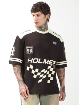 Hubberholme - Men Printed Oversized Brown T-Shirt