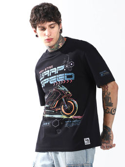 High Star - Men Printed Relaxed Fit Round Neck Black T-Shirt