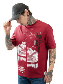 High Star - Men Printed Relaxed Fit Maroon T-Shirt