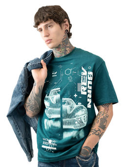 High Star - Men Printed Relaxed Fit Teal T-Shirt