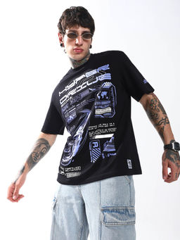 High Star - Men Black Printed Relaxed Fit T-Shirt