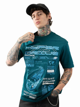 High Star - Men Teal Printed Relaxed Fit T-Shirt