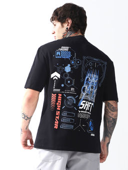 High Star - Men Printed Relaxed Fit Black T-Shirt