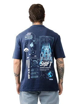 High Star - Men Printed Relaxed Fit Navy Blue T-Shirt