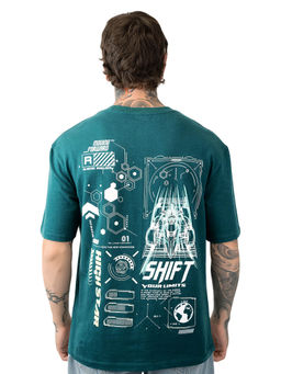 High Star - Men Printed Relaxed Fit Teal T-Shirt