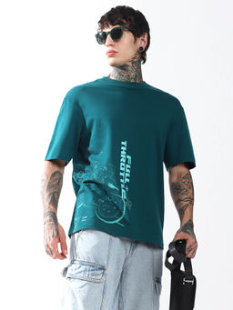 High Star - Men Printed Relaxed Fit Teal T-Shirt