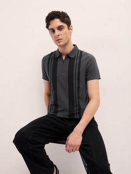 The Bear House - Men's Regular Fit Grey Polyester Polo T-Shirt