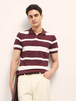 The Bear House - Men's Slim Fit Maroon Polyester Polo T-Shirt