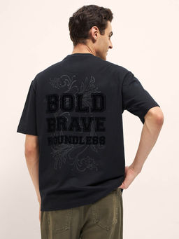 The Bear House - Men's Oversize Black Polyester T-Shirt