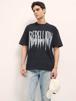 The Bear House - Mens Oversized Fit Black T-Shirt