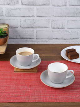 HomeTown - Milan Ceramic Cup & Saucer Set Of 12 220 Ml in Grey Colour