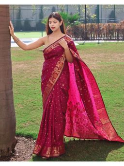 EXCLUSIVA - Magenta Woven Banarasi Saree with Unstitched Blouse