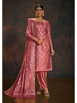 SALWAR STUDIO - Onion Pink Banarasi Silk Kurta with Pant & Dupatta (Set of 3)