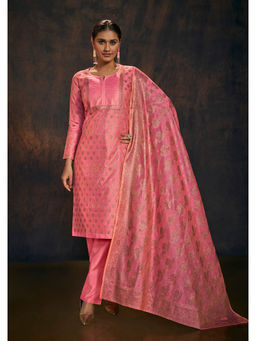 SALWAR STUDIO - Light Pink Work Banarasi Kurta with Pant & Dupatta (Set of 3)