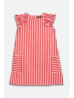 Allen Solly - Girls Red Stripe Printed Casual Dress