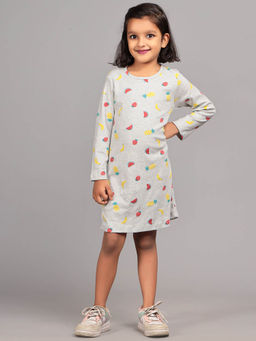 ZION - Girls Grey All Over Printed A-Line Casual Dress
