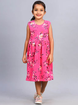 ZION - Girls Pink Floral Printed Fit and Flare Dress
