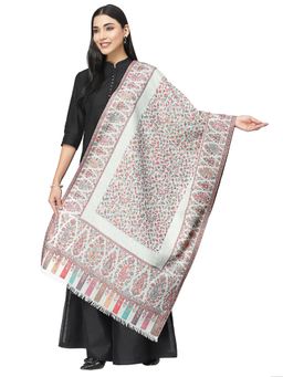 Anekaant - Lush White & Multi Paisely Self Design Polywool Stole