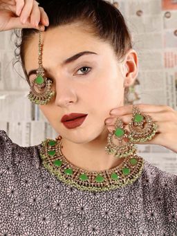 Odette - Mint Green Engraved Stone Kundan Choker Set