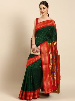 VARKALA SILK SAREES - Green Soft Maharani Paithani Saree with Unstitched Blouse