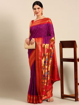 VARKALA SILK SAREES - Purple Soft Maharani Paithani Saree with Unstitched Blouse